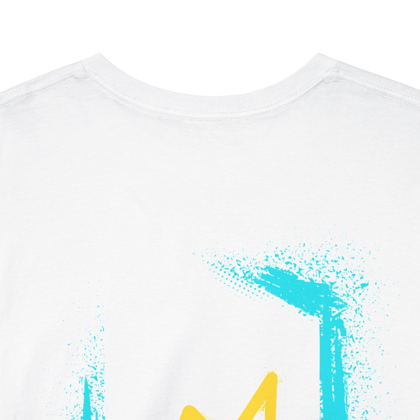 Graffiti style bright coloured image T-shirt (back image shown)
