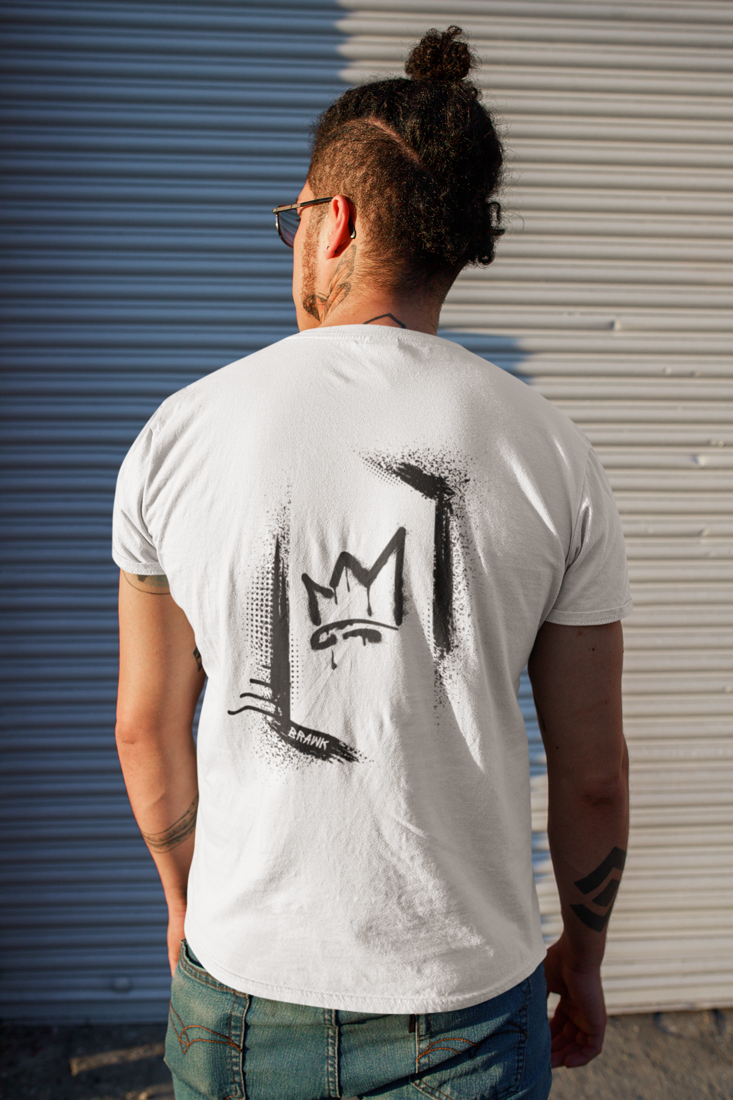 Graffiti style black image T-shirt (back image shown)